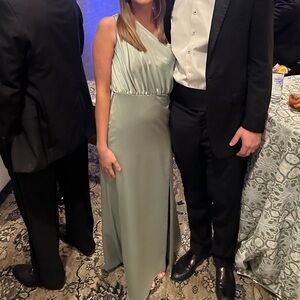 Amsale sage green dress